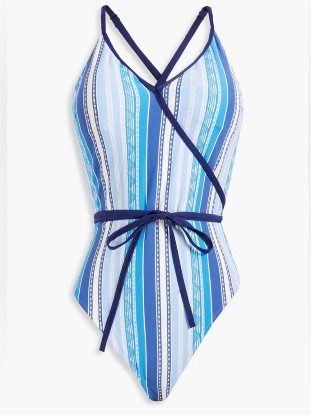 Lemlem Eshal Ballet Blue Striped Striped One-Piece Swimsuit Waist Tie Size S